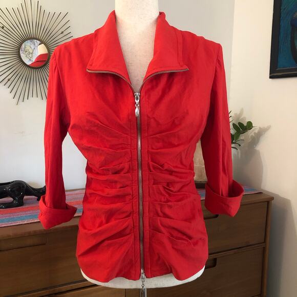 VTG Joseph Ribkoff Red Zip Front Blazer Jacket Fitted 12 Large Office Siren Y2K - Picture 1 of 11